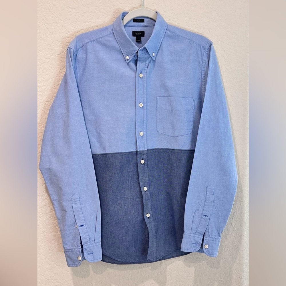 J. Crew Men’s Cotton Slim Fit Blue Colorblock Button Down Shirt | Size Medium